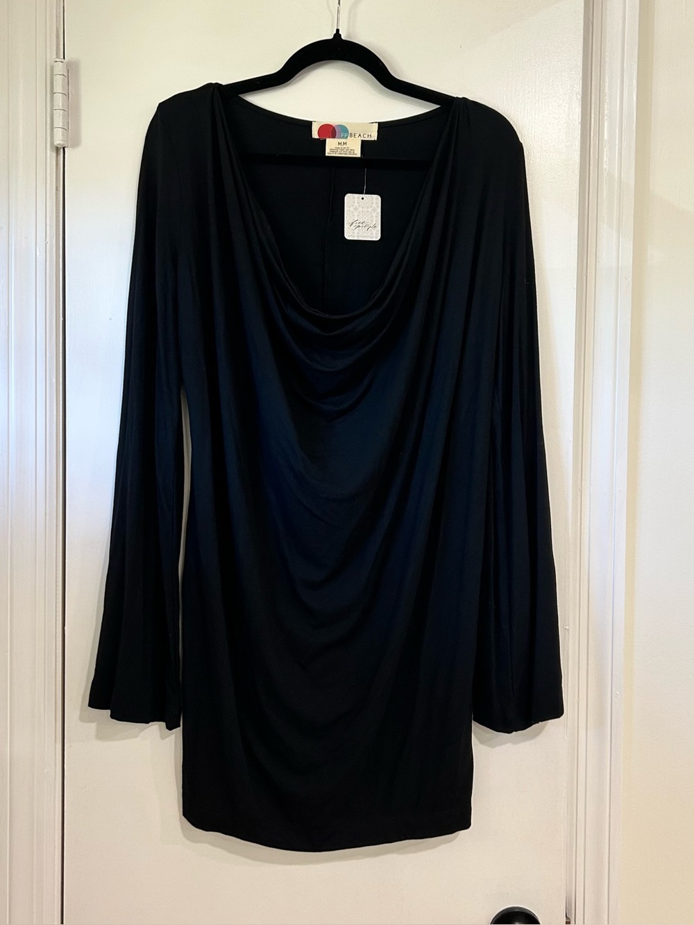 Free People Beach NEW Cowl Neck Jersey Mini Dress Bell Sleeve Size Medium